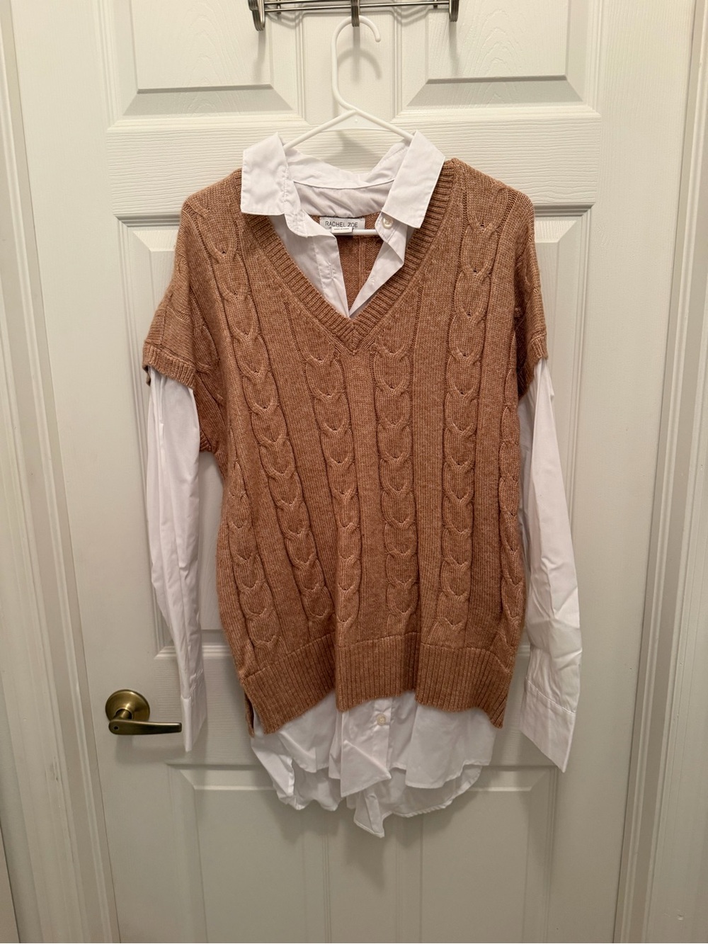 Rachel Zoe Cable Knit V-Neck Sweater Vest in Camel/Tan